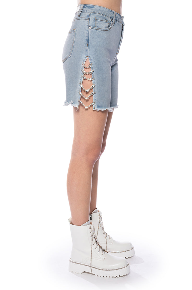 COVERED IN DIAMONDS RELAXED DENIM SHORTS
