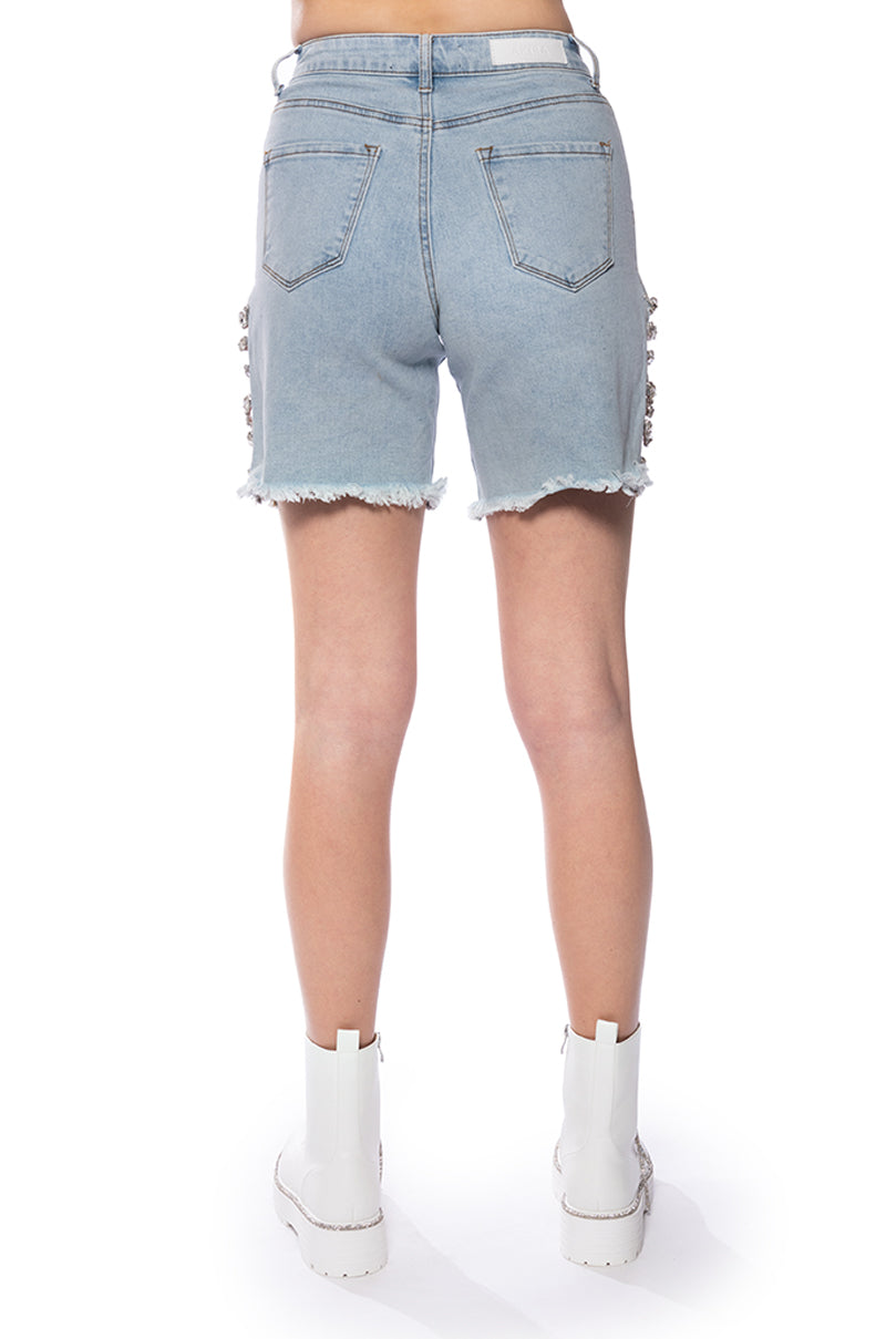 COVERED IN DIAMONDS RELAXED DENIM SHORTS