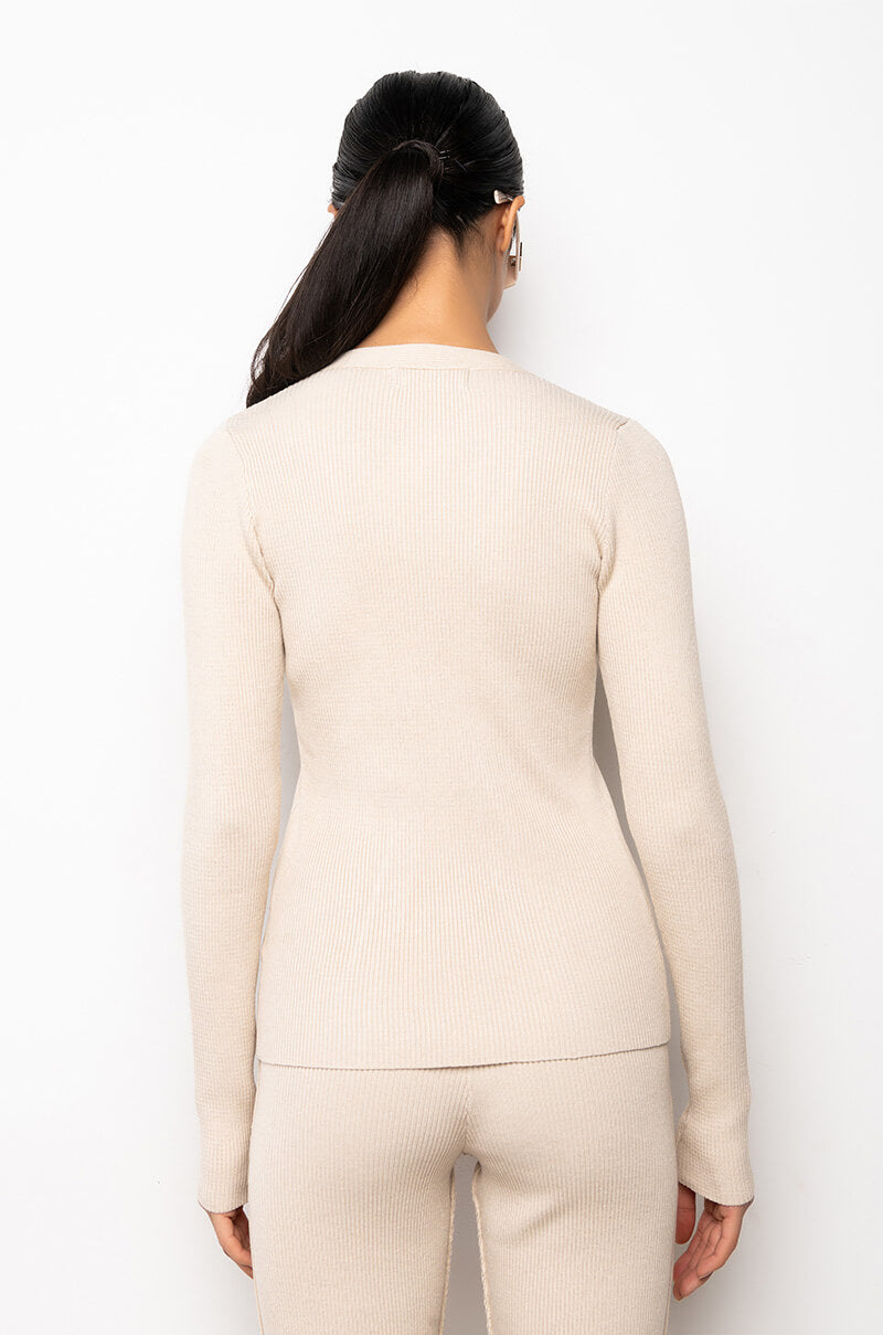 FRANCESCA DEEP V SPLIT FRONT SWEATER
