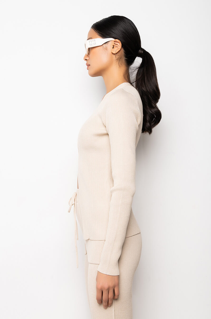 FRANCESCA DEEP V SPLIT FRONT SWEATER