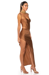 KRISTIN SATIN RUCHED MIDI SKIRT