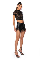 CRISTINA SHORT SLEEVE LACE T SHIRT IN BLACK
