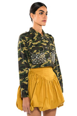 CROP CAMO BOMBER JACKET WITH STUDS