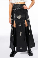 CROSSING MY PATH MAXI FAUX LEATHER SKIRT