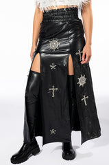 CROSSING MY PATH MAXI FAUX LEATHER SKIRT