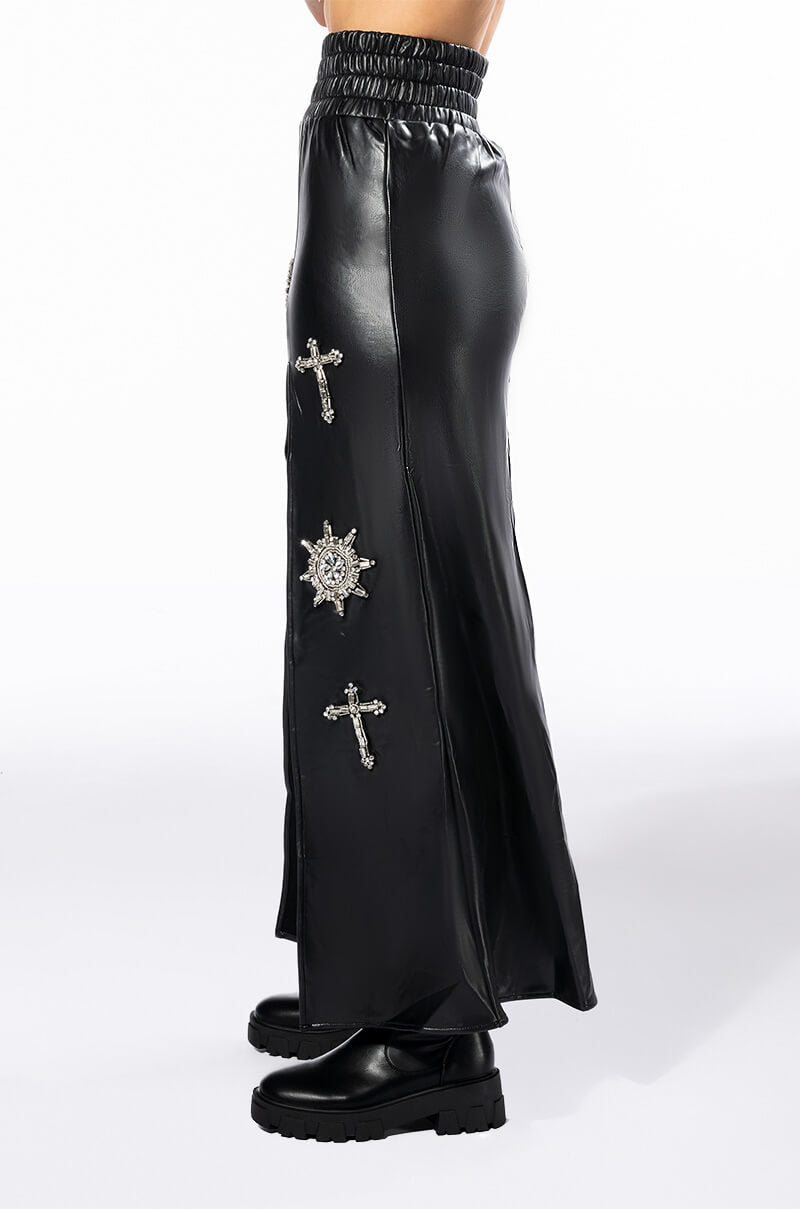 CROSSING MY PATH MAXI FAUX LEATHER SKIRT