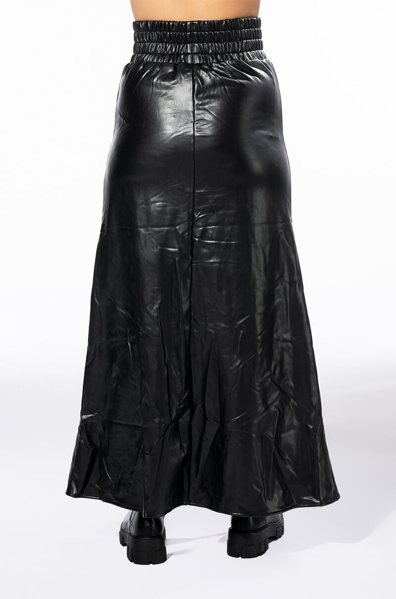 CROSSING MY PATH MAXI FAUX LEATHER SKIRT