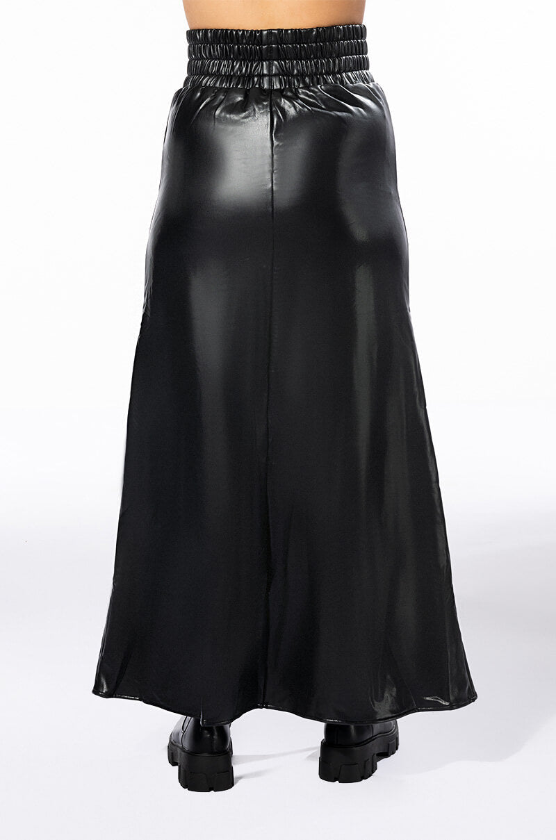 CROSSING MY PATH MAXI FAUX LEATHER SKIRT