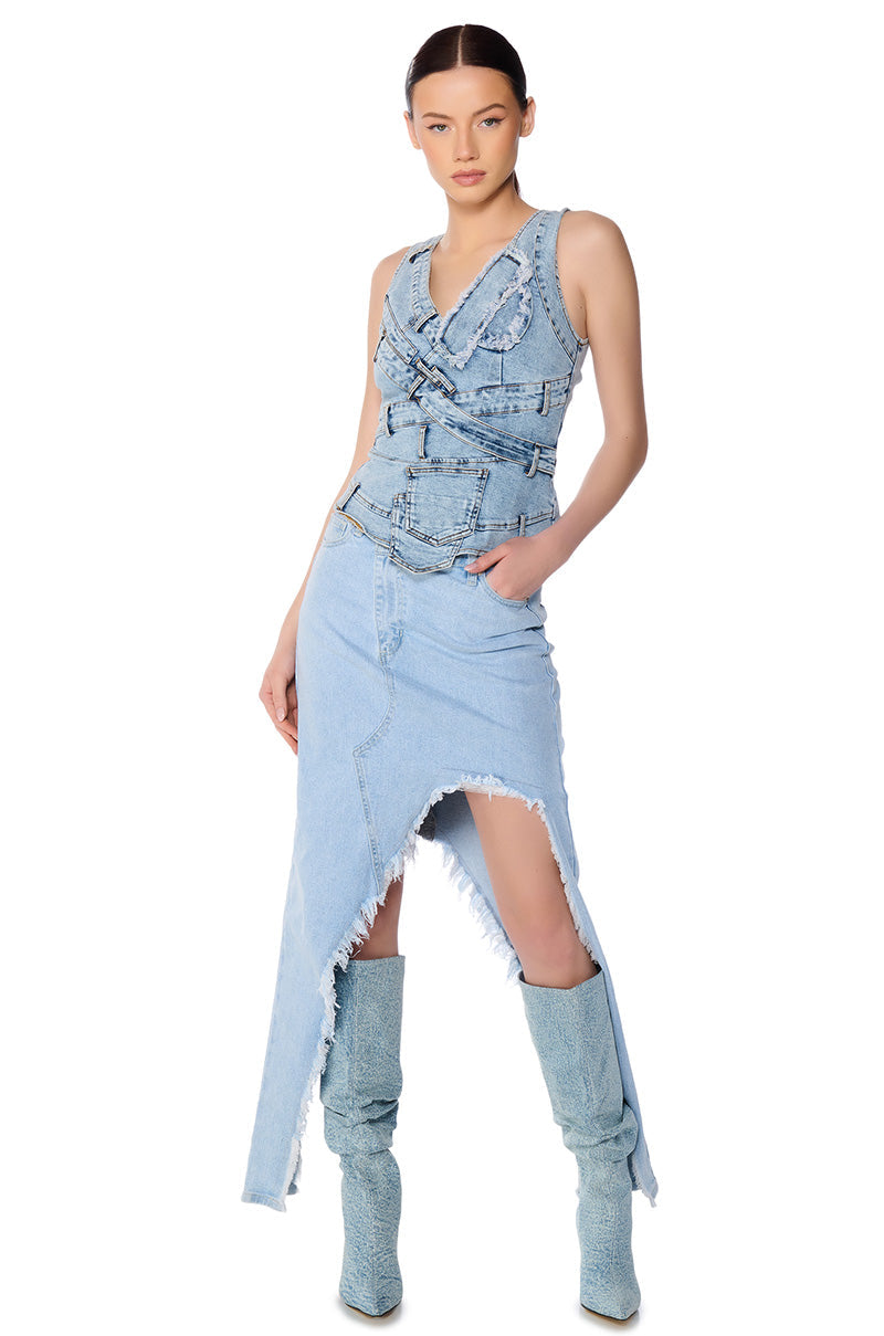 CUFFIN IT' DENIM SLEEVELESS TOP