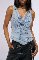 CUFFIN IT' DENIM SLEEVELESS TOP