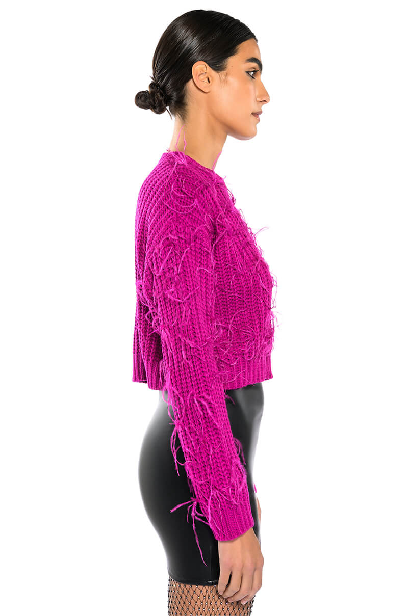 CUFFING SEASON FEATHER DETAIL SWEATER