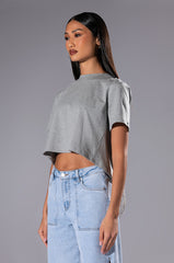CURTAIN CALL OPEN BACK RHINESTONE CREW NECK TSHIRT