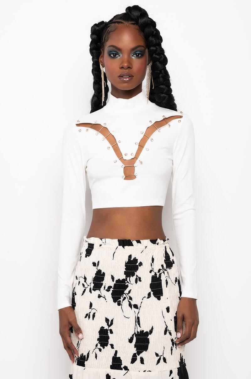 CUT IT UP SAFETY PIN LONG SLEEVE TOP