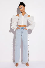CUTIE COLD SHOULDER FASHION SLEEVES BLOUSE