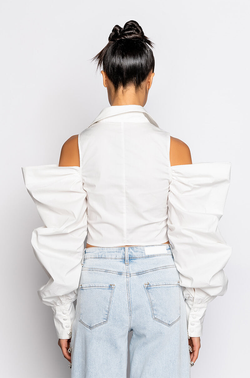 CUTIE COLD SHOULDER FASHION SLEEVES BLOUSE