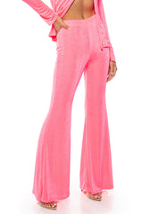 CYNTHIA SLINKY FLARED HIGH WAIST PANT IN PINK