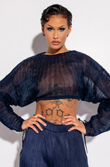 DAHLIA PLEATED LONG SLEEVE CROPPED BLOUSE