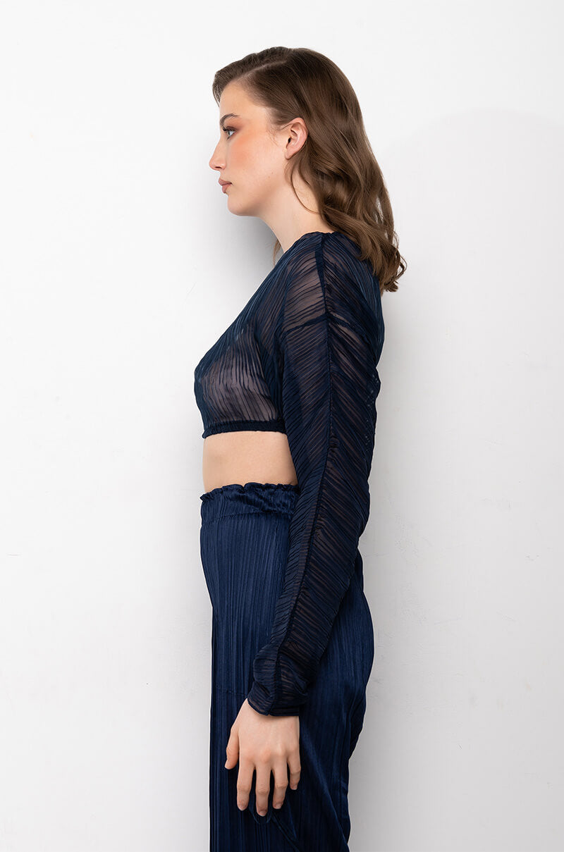 DAHLIA PLEATED LONG SLEEVE CROPPED BLOUSE