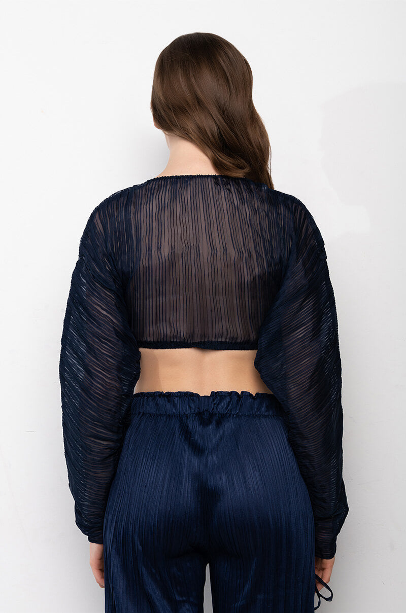 DAHLIA PLEATED LONG SLEEVE CROPPED BLOUSE