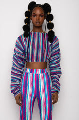 DAHLIA PLEATED LONG SLEEVE CROPPED BLOUSE