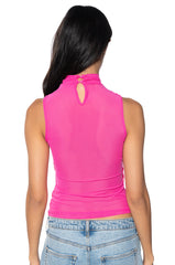 DANIELA FRINGE DETAIL SLEEVELESS MESH TOP IN PINK