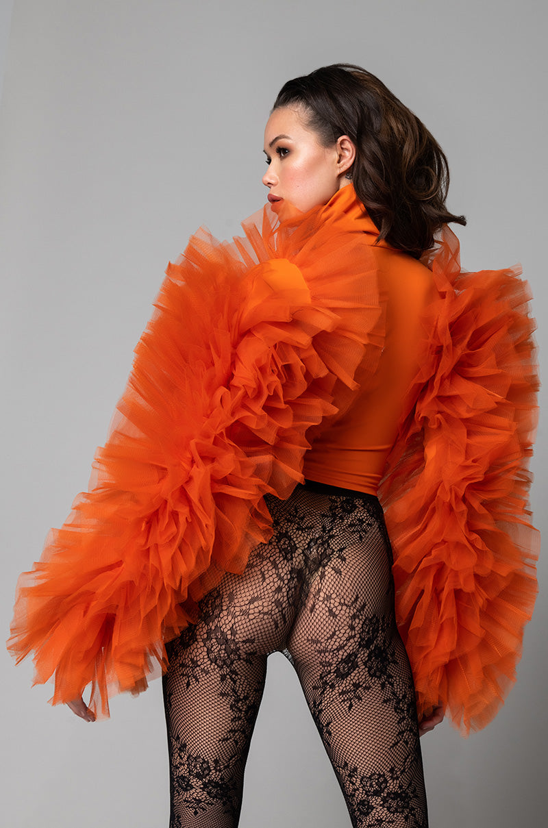 DARING TULLE RUFFLE LONG SLEEVE TOP