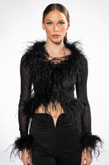 DARK ANGEL MESH FEATHER TRIM TOP