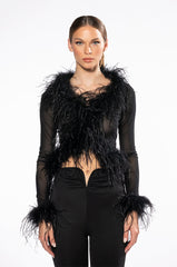 DARK ANGEL MESH FEATHER TRIM TOP