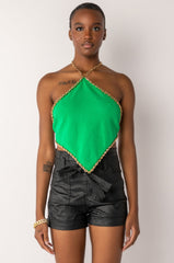 DASH CHAIN DETAIL RIBBED HALTER TOP