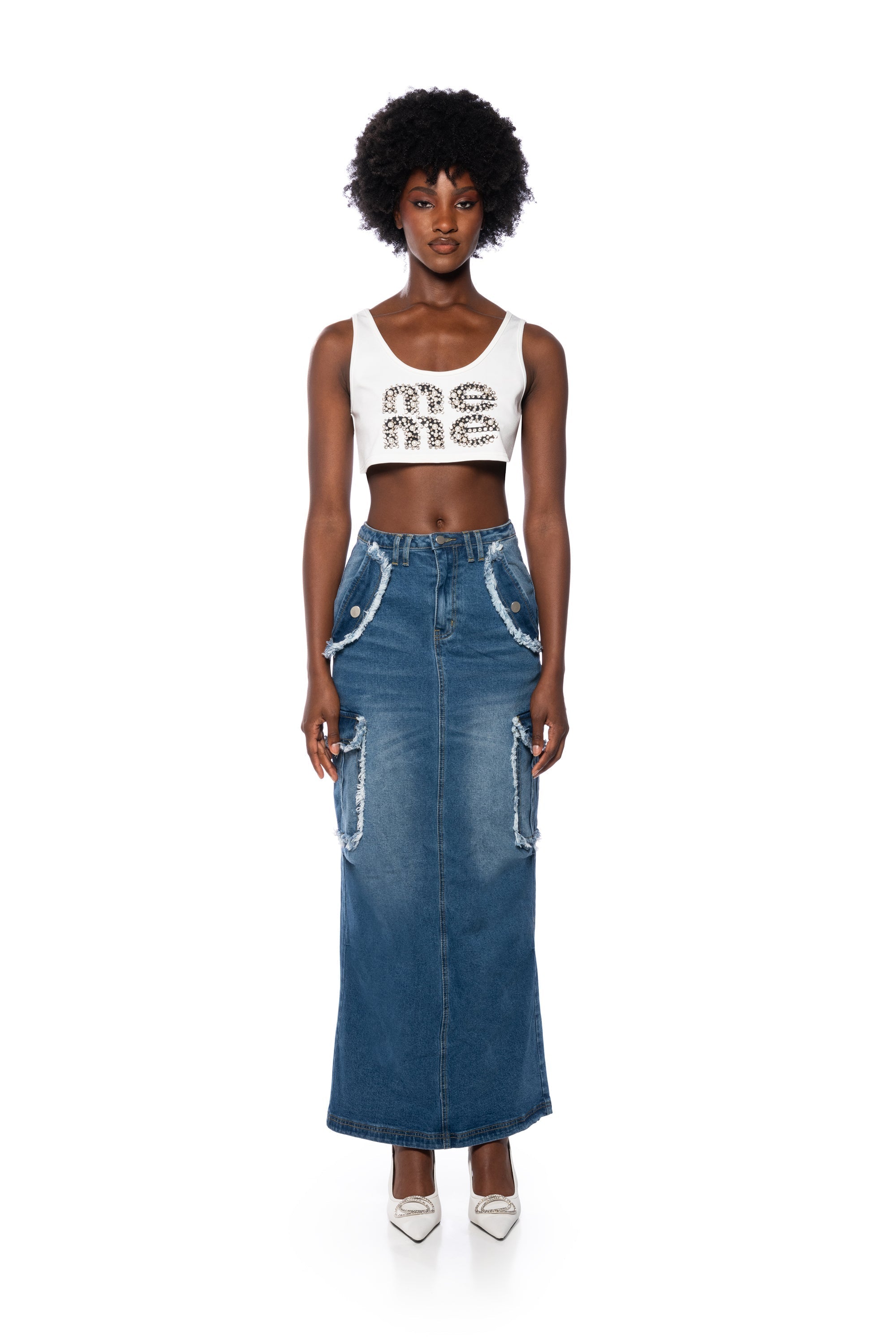 DATE DAYS FRAYED EDGE MAXI SKIRT