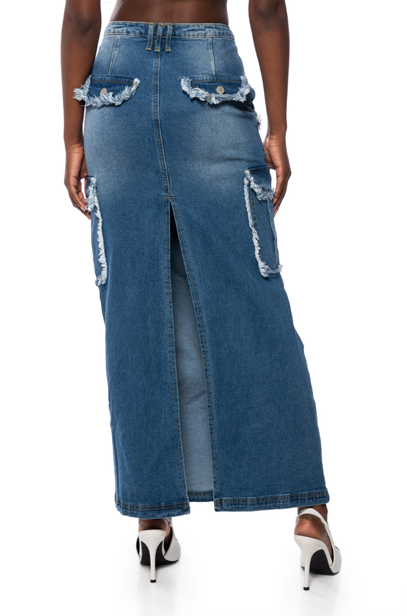 DATE DAYS FRAYED EDGE MAXI SKIRT