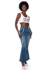 DATE DAYS FRAYED EDGE MAXI SKIRT