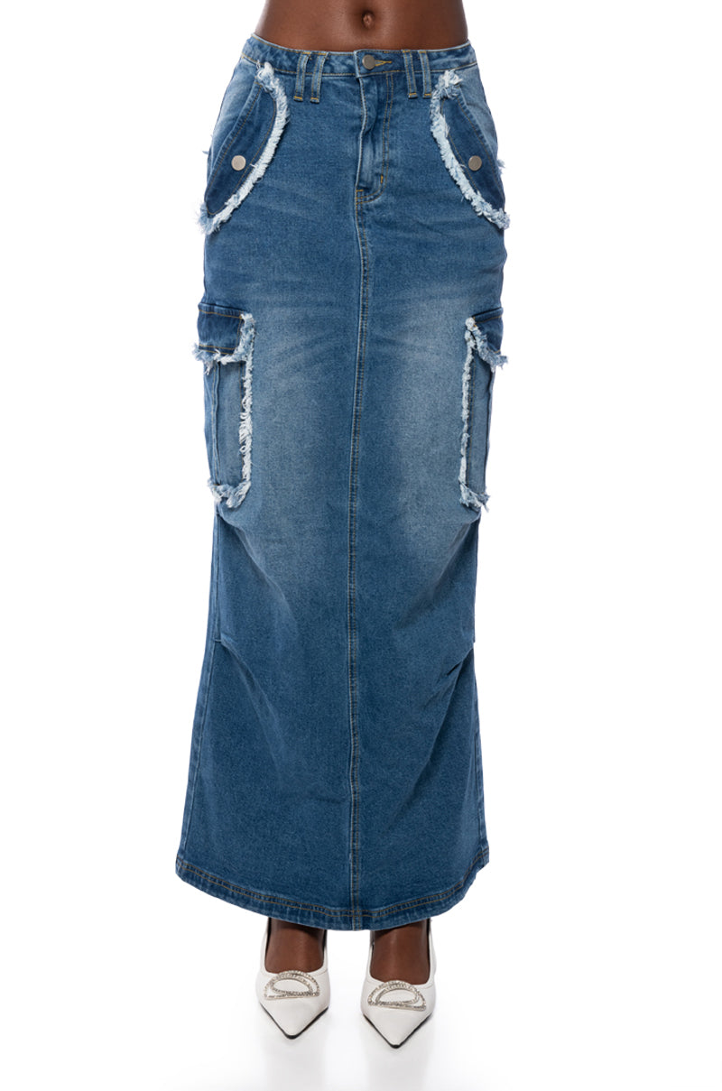 DATE DAYS FRAYED EDGE MAXI SKIRT
