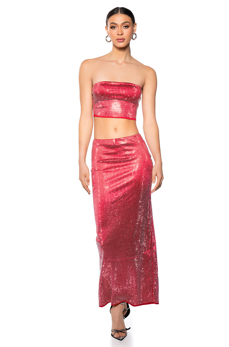 DECISION MAKER RHINESTONE TUBE TOP IN RED