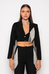 DECKED OUT RHINESTONE FRINGE CROP BLAZER