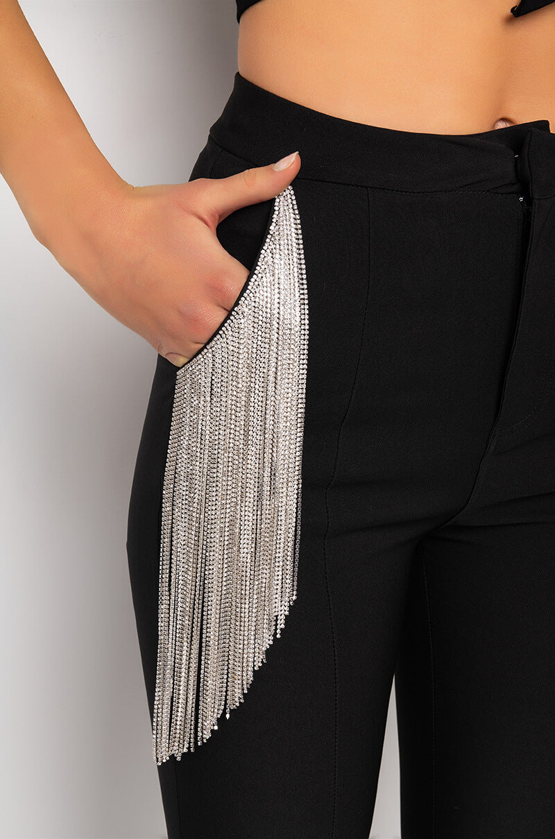 DECKED OUT RHINESTONE FRINGE PANT