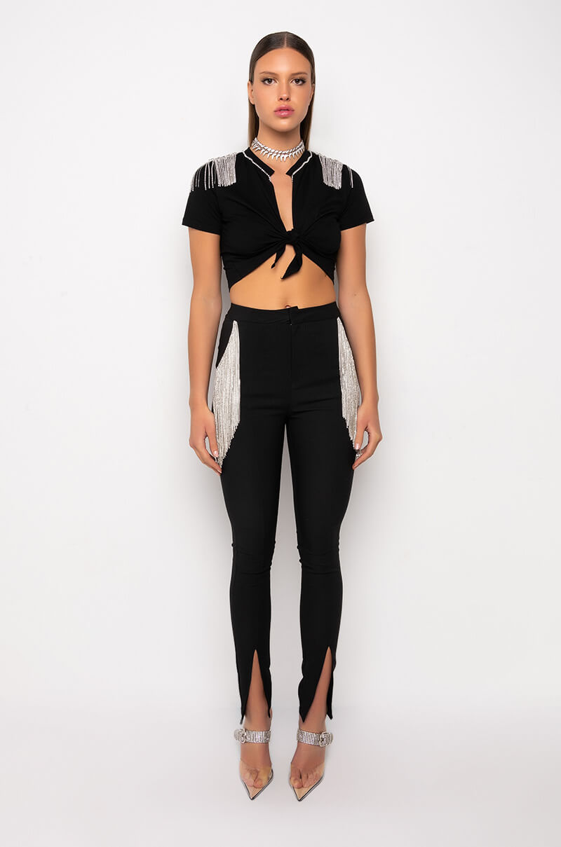 DECKED OUT RHINESTONE FRINGE PANT
