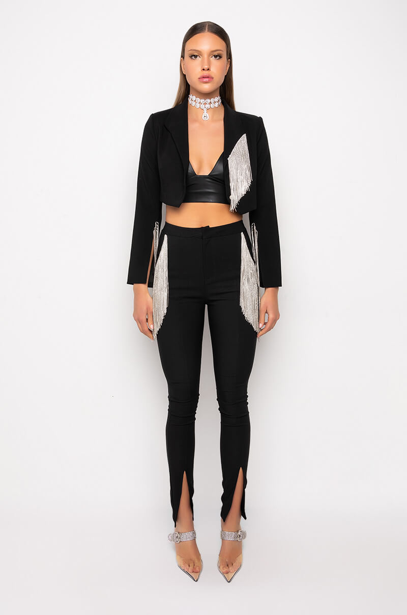 DECKED OUT RHINESTONE FRINGE PANT