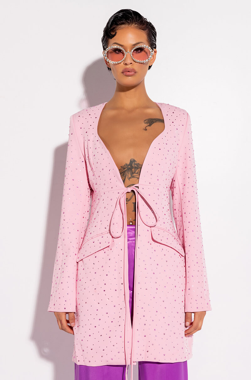 DEEP PLUNGE TIE FRONT BDAY BLAZER