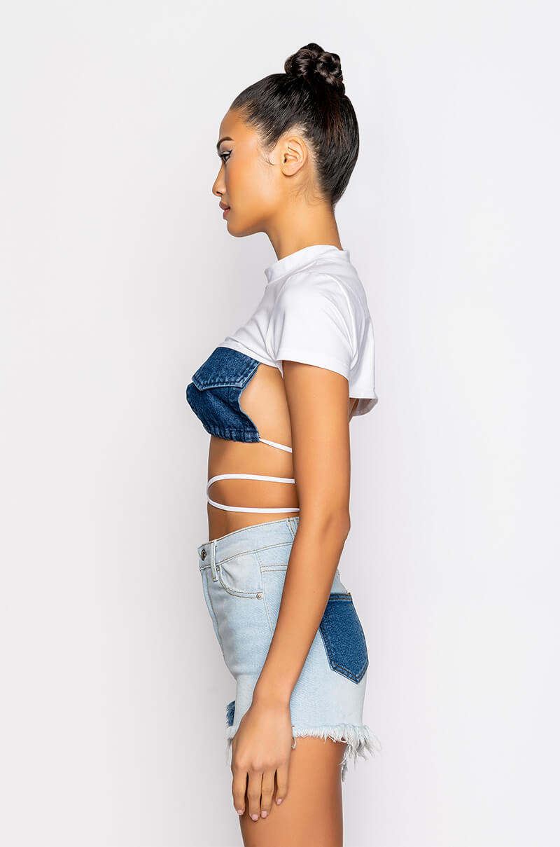 JEUNE POCKET DETAIL CUTOUT CROP TEE
