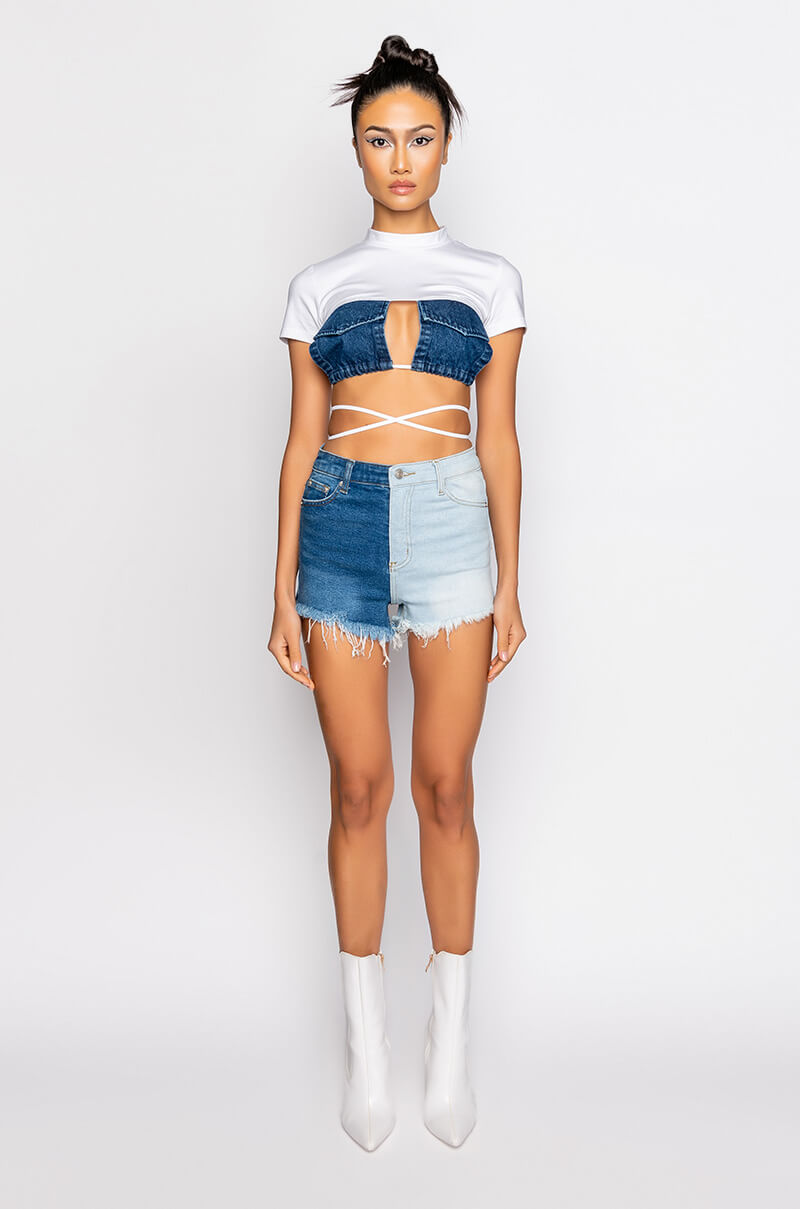 JEUNE POCKET DETAIL CUTOUT CROP TEE