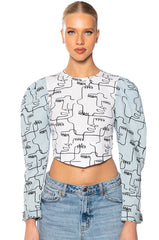 DENIM SLEEVE PRINTED SWEATSHIRT