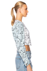 DENIM SLEEVE PRINTED SWEATSHIRT
