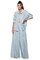 DENIMANIA RHINESTONE WIDE LEG DENIM PANTS