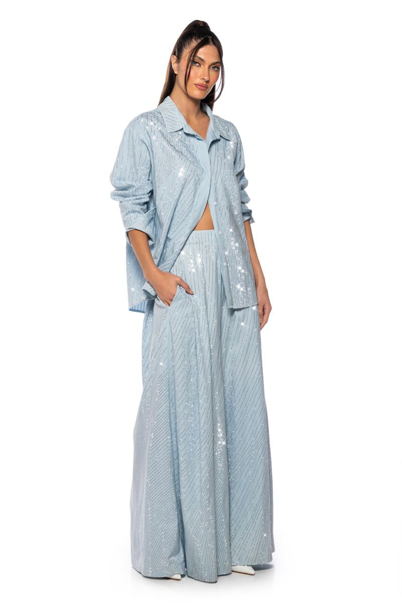DENIMANIA RHINESTONE WIDE LEG DENIM PANTS