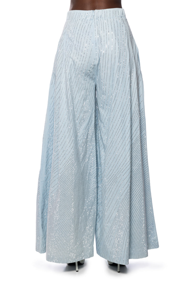 DENIMANIA RHINESTONE WIDE LEG DENIM PANTS
