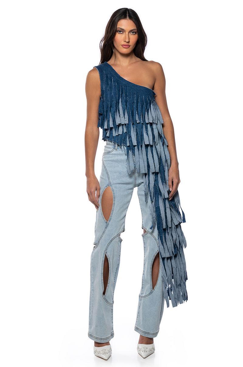 DESTINY DISTRESSED DENIM TOP
