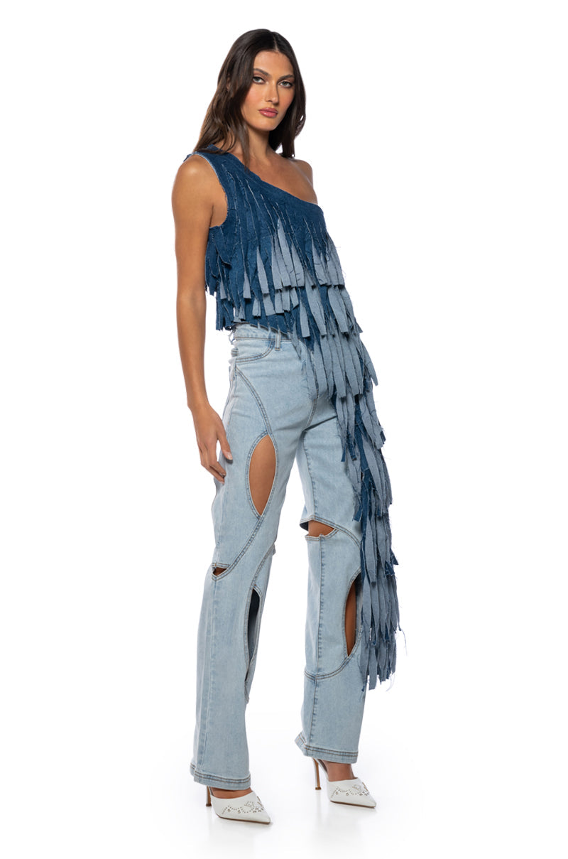 DESTINY DISTRESSED DENIM TOP