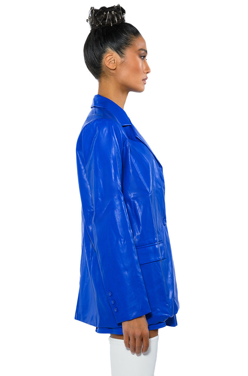 DETERMINED MIND FAUX LEATHER BLAZER