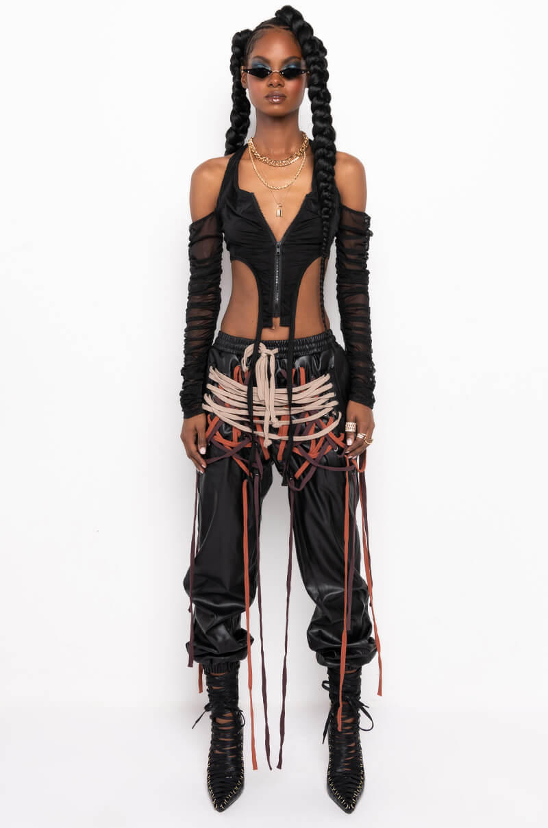 DIABOLICAL RUCHED LONG SLEEVE MESH BLOUSE